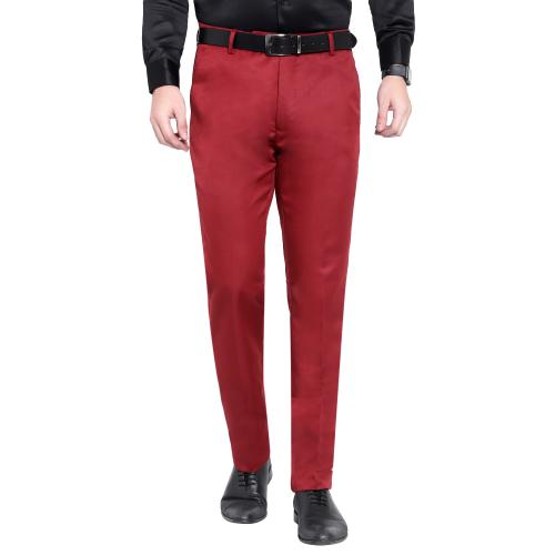 TIM ROBBINS MEN'S TROUSERS MAROON COLOR SLIM FIT COTTON BLEND FORMAL TROUSERS|TROUSER|