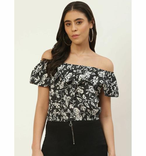 Rue Collection Women's Printed Crop Bardot Tops