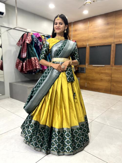 FABCARTZ South Indian Traditonal Wedding Half Saree for Women (Yellow)