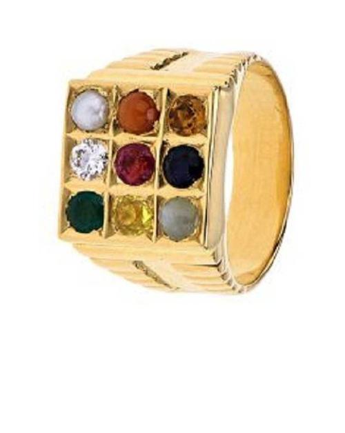 CEYLONMINE NAVRATAN GOLD PLATED RING FOR MAN WOMEN