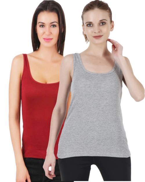 LooksOMG's Cotton Camisole / Snaghetti for girls in Maroon & Grey pack of 2.