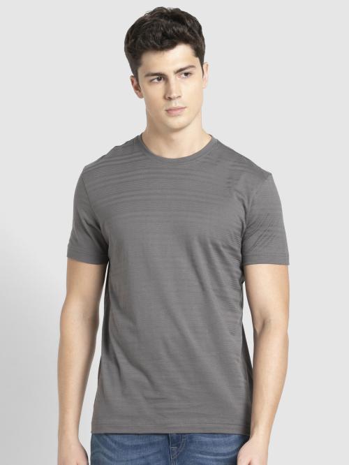 Jockey Men's Charcoal Self Design Super Combed Supima 100% Cotton IM21 Round Neck T-shirt
