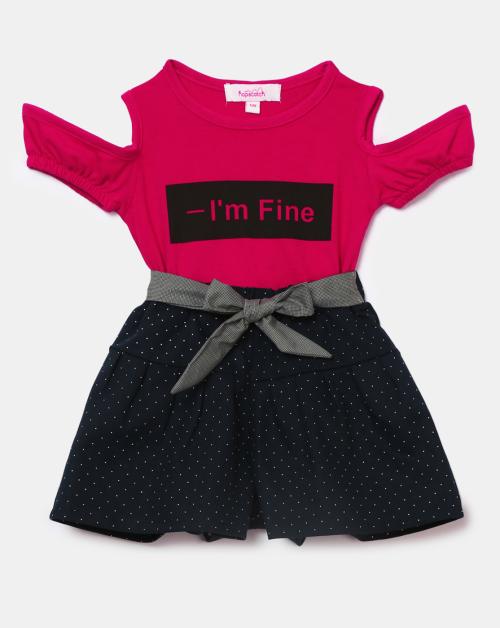 Hopscotch Baby Girls Cotton Text Print T-shirt And Shorts Set In Fuchsia Colour For Ages 9-12 Months (CB9-2450020)