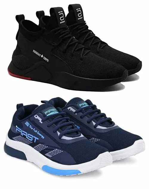 Genial Combo Pack of 2 Sports Shoes, Running Shoes For Men (Black , Blue)