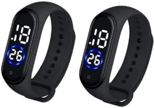 Noman Digital Black Dial Black Strap Watch For Men And Women (Pack Of 2)