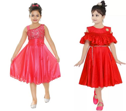 STYLOKIDS Girls Multicolor Crepe Self Design Pack Of 2 A-line Dress girls dress | kids dress | dress for girls | frocks for girls
