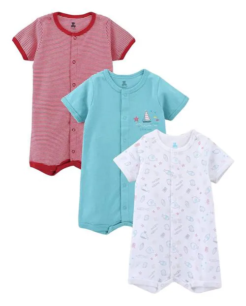 I Bears Half Sleeves Onesies Set Pack of 3, 6-9 Months | Baby Clothes | Baby Boys / Baby Girls | 100% Cotton | Baby Rompers Sets | Infant Clothes | Overalls | Jumpsuits IB8-184