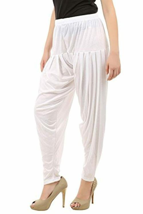 Buy That Trendz Women White Solid Cotton Viscose Lycra Patiala Pants