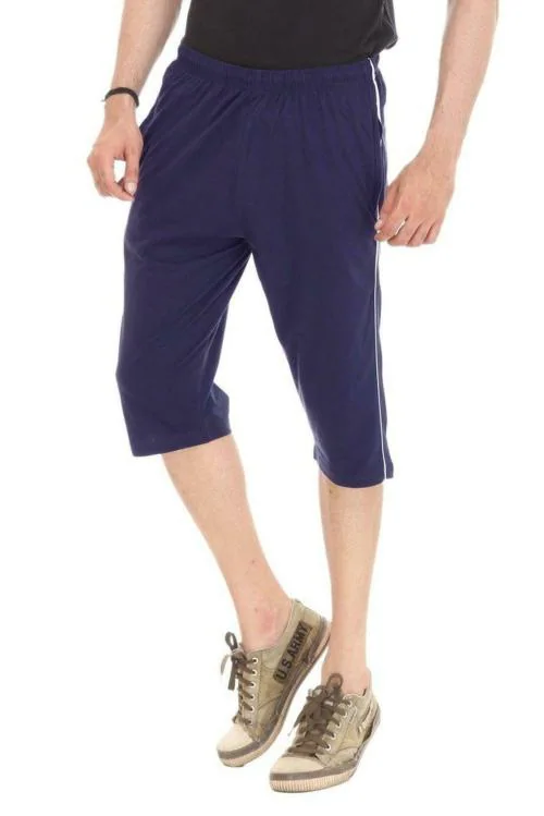 Buy Colors and Blends Men Navy Blue Plain / Solid Midi Length Shorts