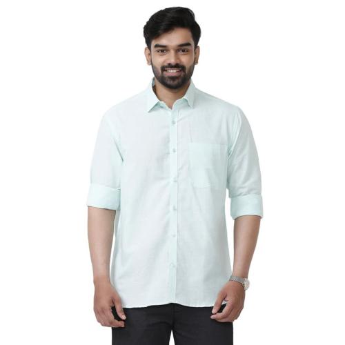 UATHAYAM Linen Classic Color Pista Green Solid Full Sleeve Shirt for Men (Pack of 1)