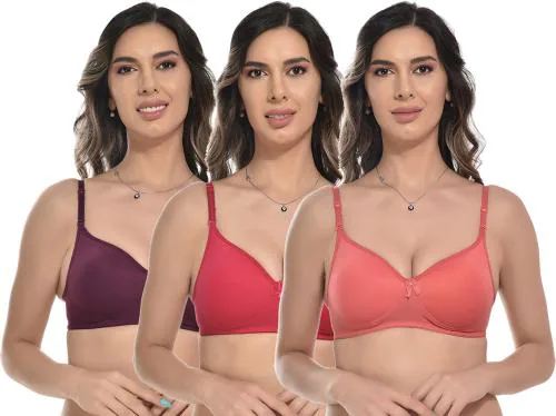 FIMS - Fashion is my style Women Multicolor Solid Cotton Blend Pack of 3 Padded Bra