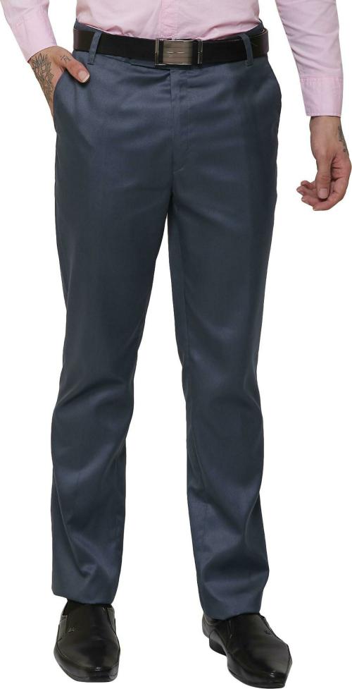 AD & AV Men Grey Solid Synthetic Single Formal Trousers