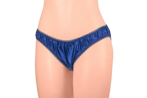 Merise Womens Sexy Silk Satin Bikini Panties (Dark Grey Lace-Navy Blue-Medium)