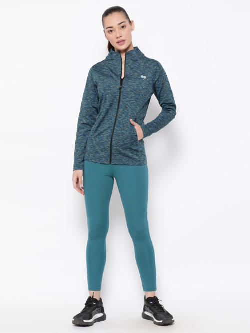 Clovia Comfort-Fit Active Jacket in Navy with Melange Effect