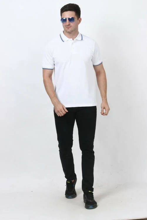 Forest Club Dull Drifit Matty white solid Polo T-shirt With royal blue Tipping ,Size- M(38)
