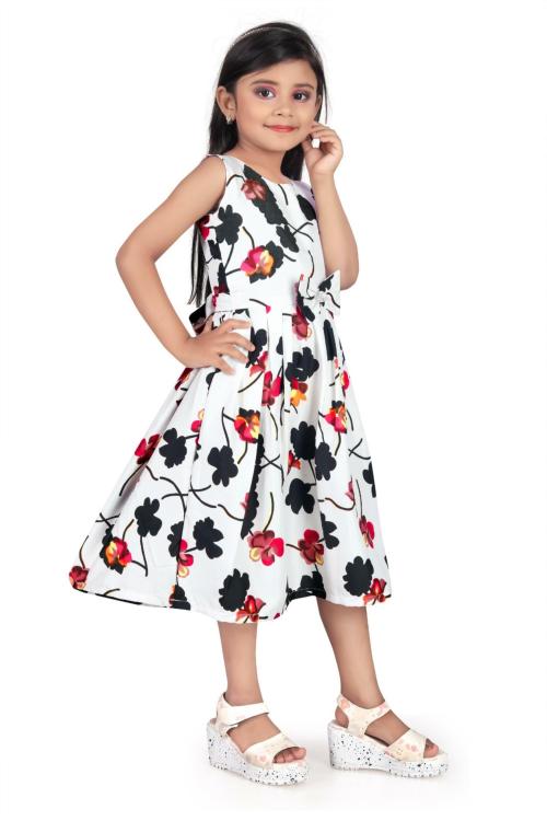 BHIKADIYA little one with our Printed Frock, designed to Printed Crepe Frock for Baby Girl-White (2-3 Yers)