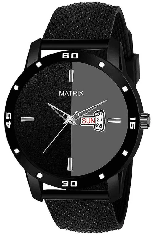 Matrix Timepiece Day & Date Analog Wrist Watch For Men & Boys (Black)