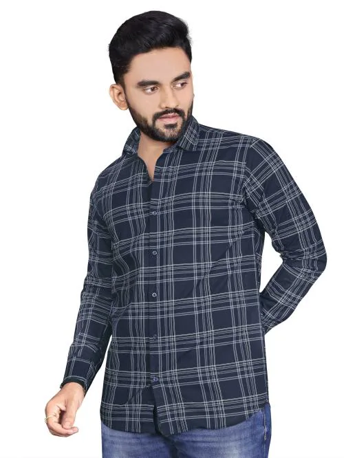 Buy Adwyn Peter Men Dark Blue Printed 100 Cotton Single Shirt Online