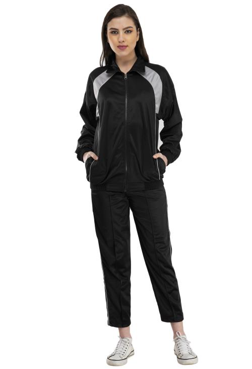 IndiWeaves Womens Winter Wear Polyester Zipper Tracksuits (Pack of 1) Black