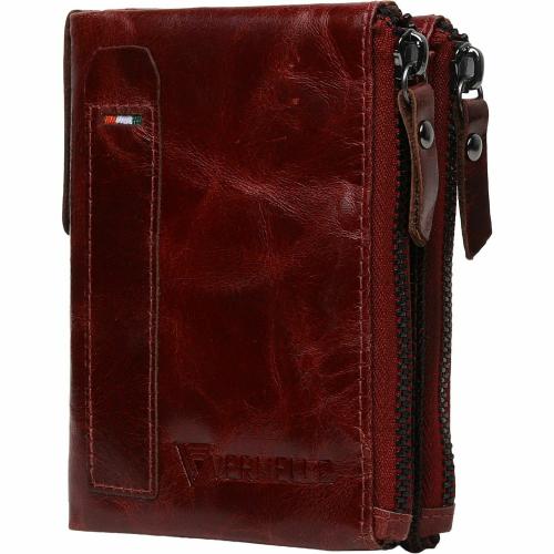 VERMELLO Mens Maroon Genuine Leather RFID Wallet