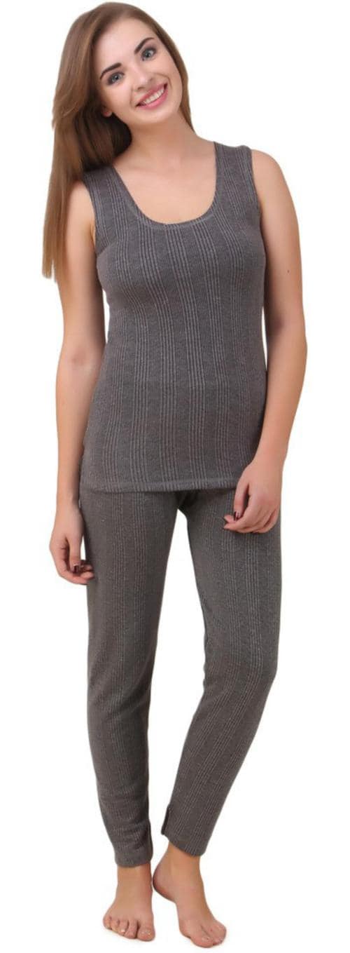 HAP Women's 100% Cotton Quilted Thermal Set : Sleeveless Top + Trouser (Dark Grey/Women's 100% Cotton Body Warmer/Female Winter Innerwear)_Grey_XXXL