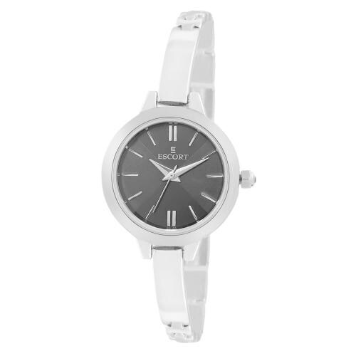 Escort Analog Black Dial With Silver Strap Watch For Women (E 1600-7090 SM)