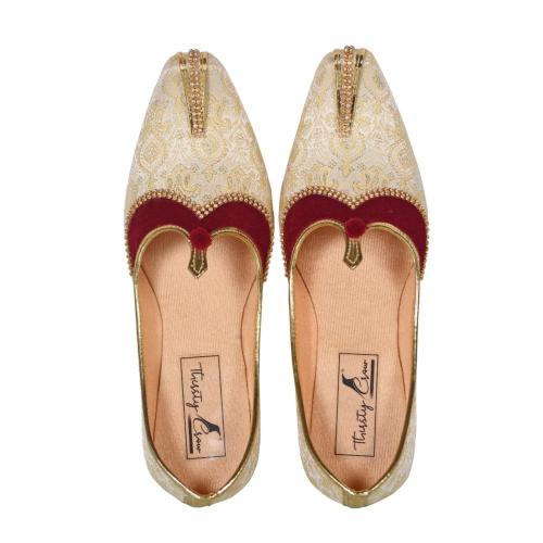 Thirsty Crow Jutti , Mojari for Wedding Sherwani Comfortable and Lite Weight for Men | Off White | 65-44 | UK-6