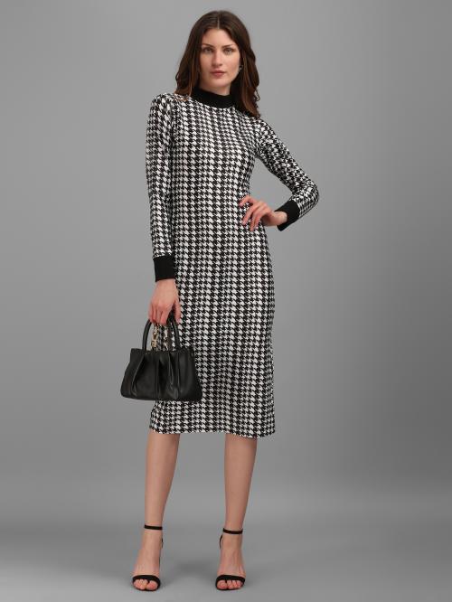 Purvaja Women Black & White Bodycon Western Dress