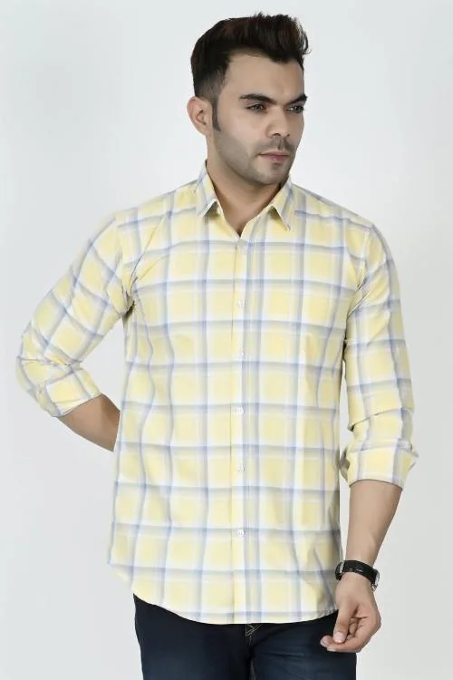 STITCHING ART Fine Oxford Check Men's Shirt (Shady Yellow)