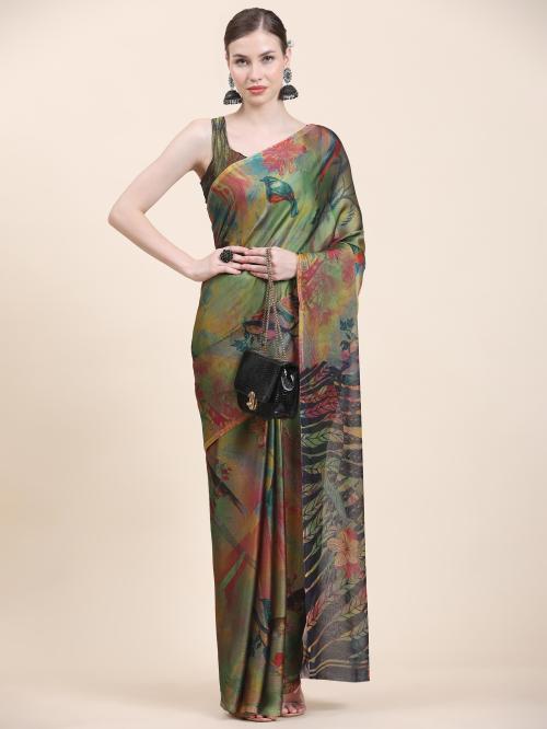 Rujave Women Multicolor Digital Print Chiffon Daily Wear Saree