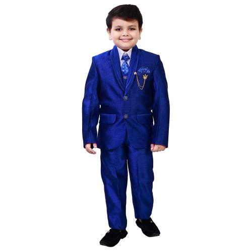 BT Dezines Kids 5 Piece Coat Pant Suit Set For Boys (12-13 Years, Royal Blue)