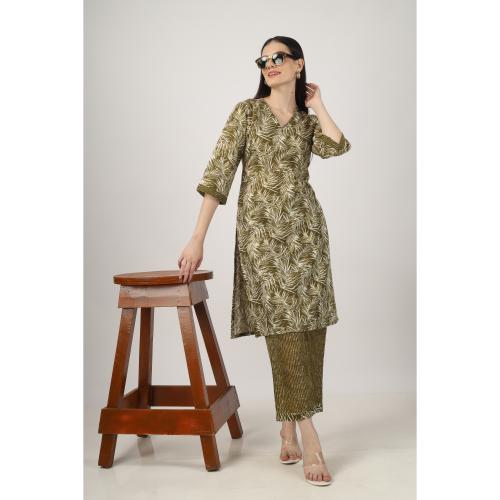 ANASCO INDIA BUYING HOUSE Gedap women olive green kurta pajama set 100 % rayon kurta set