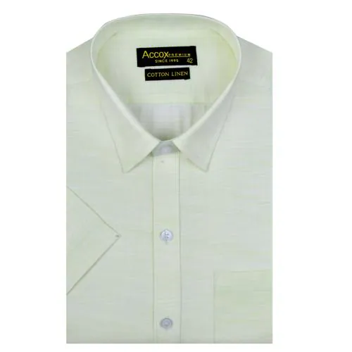 ACCOX Men's Regular Fit Half Sleeves Cotton Linen Solid (Plain) Formal Shirt with Front Pocket & Spread Collar