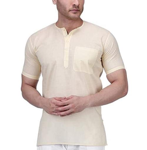 Fashtastic Men's Cotton Halfsleeve Short Kurta for Summer Cream XXL