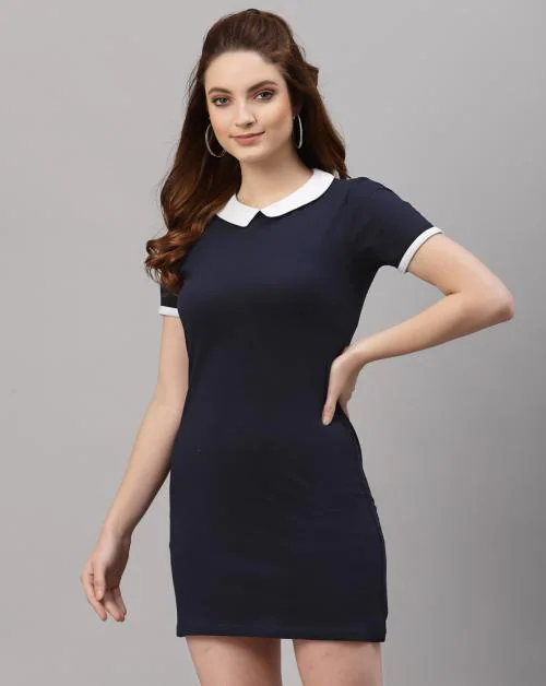 Rigo Peterpan Collar Navy Blue Bodycon Dress For Women