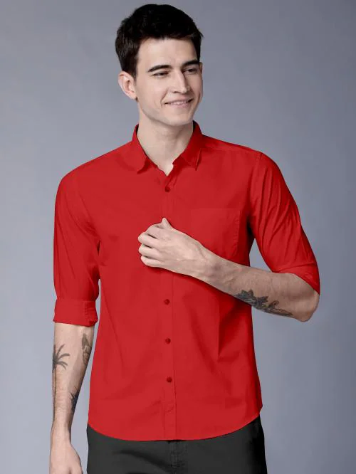 men premium pure cotton full sleeve shirt for men red