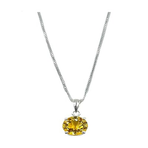 METALCARATS Metal Carats 925 Sterling Silver Citrine Pendant 2 Carat Size Natural Gemstones Women