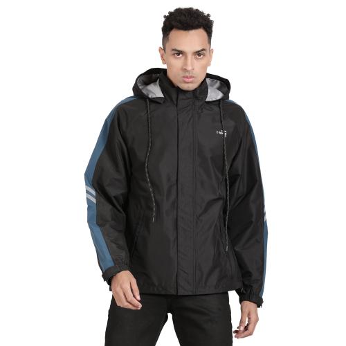 t-base Black Taslon Solid Full Sleeve Waterproof Rainwear Jacket For Men