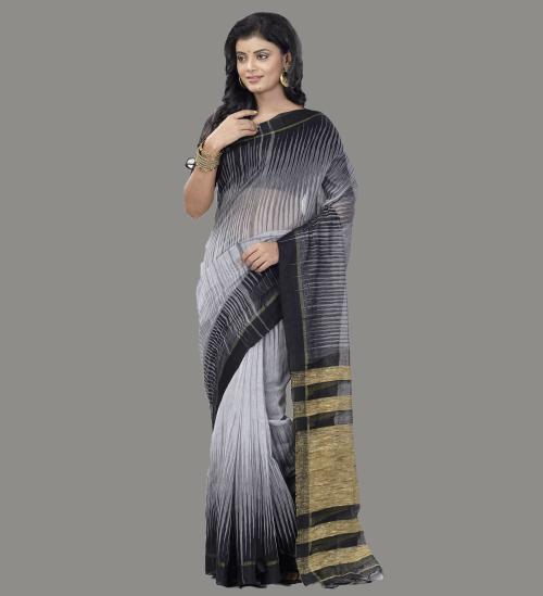 Ruuprekha Women's Cotton Blend Self Design Ash Saree with Blouse