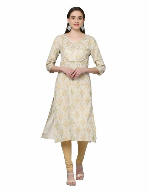 English Lady woman regular round neck patch with gota patti diamond and contrast piping kurti | Mustard Colour | S Size | Slim Fit Kurtas | Knee Length | Straight Kurta | 100% Cotton Fabric | Patch Kurtas