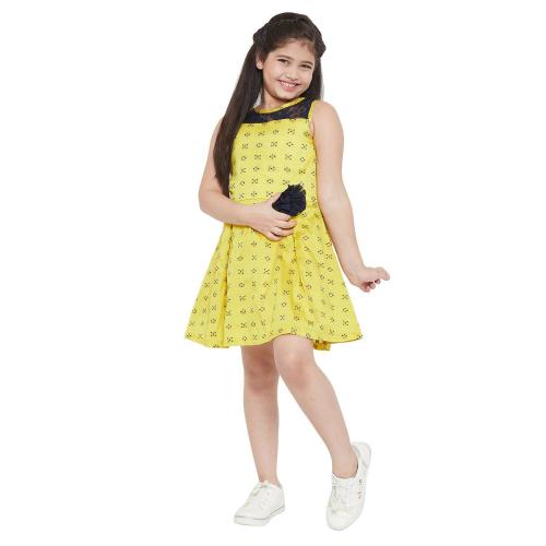 Stylo Bug Girls Yellow Cotton A-Line Knee-Length Dress (13 Years-14 Years)