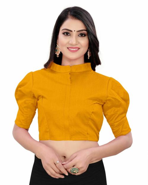 Hariguru Fashion Women's Casual Cotton Readymade Designer Blouse, Collar-Neck & Puffed Sleeve (Mustard-36)
