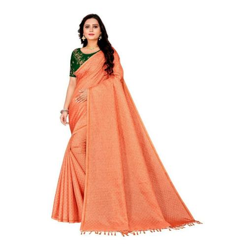 GADUDEE Women's Jute Cotton Saree With Blouse Piece ( Peach )