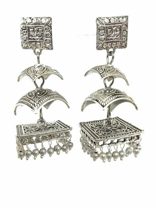 Total FashionSilver Party Wear Oxidize Trible Squar Style Jhumka Jhumki Earring for Girls and Womens