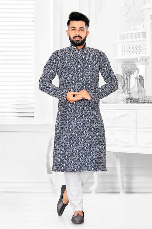 AMCUBE TECH Small Cotton Butti Cotton Stylish Straight Kurta for Men(Blue)(L)