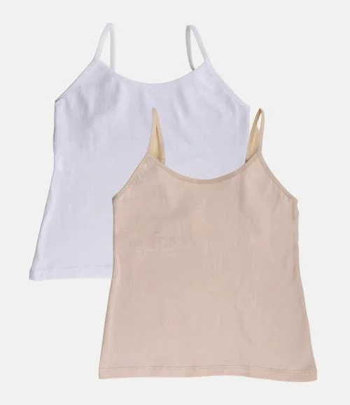 Adira | Camisole For Girls | Flat Padded Innerwear Vest | Camisole For Puberty | Girls Slip | Covers Nipples & Gives Confidence At School | stretchy Cotton | Pack Of 2 | White & Skin | XXL