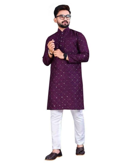 ROZLAND Heavy Cotton Slub with Mirror Work Kurta for Men All Types of Functions Pack of 1