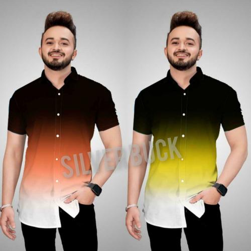 Men Orange, Yellow Cotton Blend Printed Pack of 2 Shirts (XL)