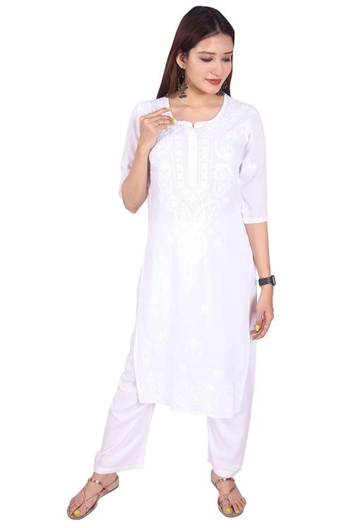 Indicraft Women White Chikankari Kurta - 7XL