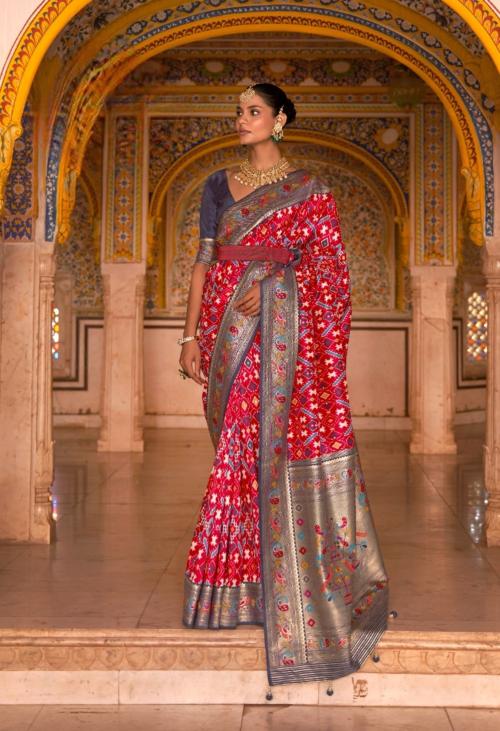 Pandadi Saree Womens Patola Munga Crape Silk Saree With Blouse Piece